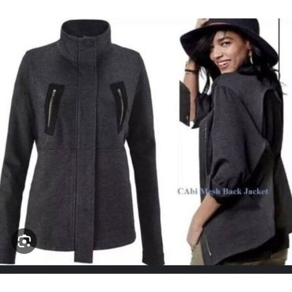 CABI Grey Black Mesh Back Jacket Love Carol Collection 3184 Women's Large - Picture 1 of 16